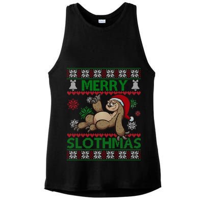 Merry Slothmas Ugly Christmas Ladies PosiCharge Tri-Blend Wicking Tank