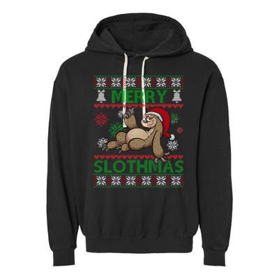 Merry Slothmas Ugly Christmas Garment-Dyed Fleece Hoodie