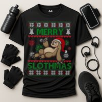 Merry Slothmas Ugly Christmas Cooling Performance Crew T-Shirt