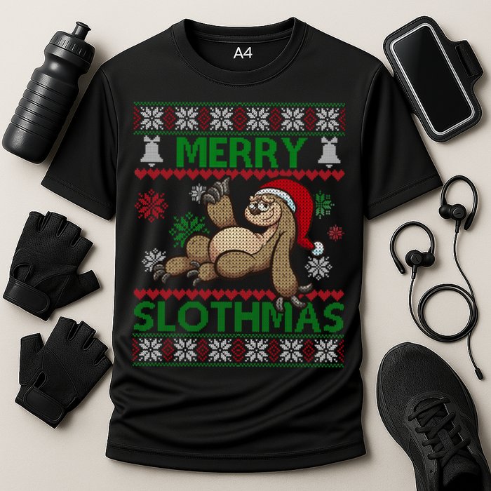 Merry Slothmas Ugly Christmas Cooling Performance Crew T-Shirt