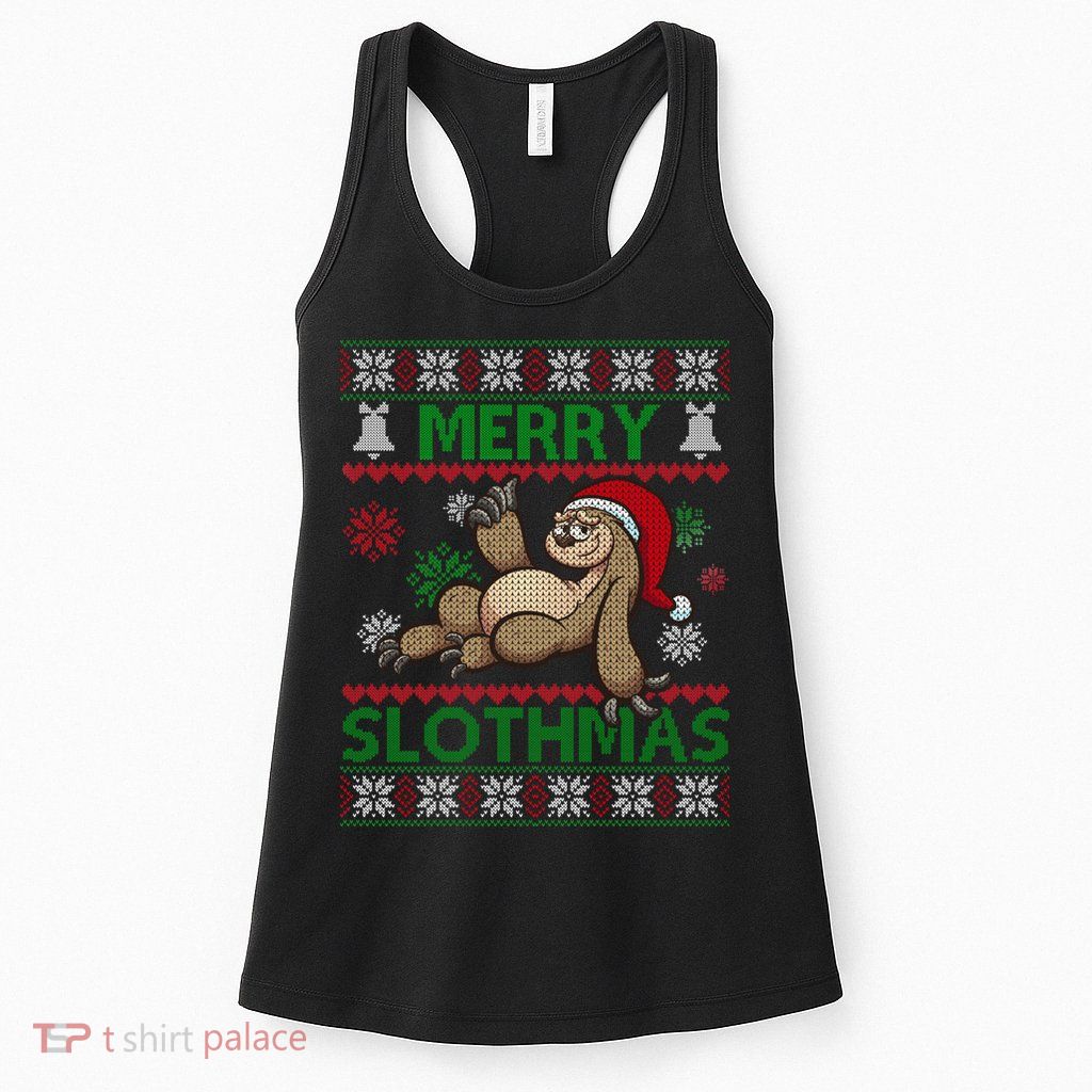 Merry Slothmas Ugly Christmas Womens Tank Top