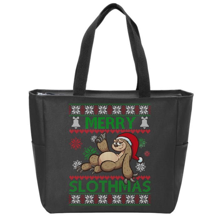 Merry Slothmas Ugly Christmas Zip Tote Bag