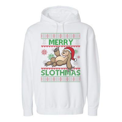 Merry Slothmas Ugly Christmas Garment-Dyed Fleece Hoodie