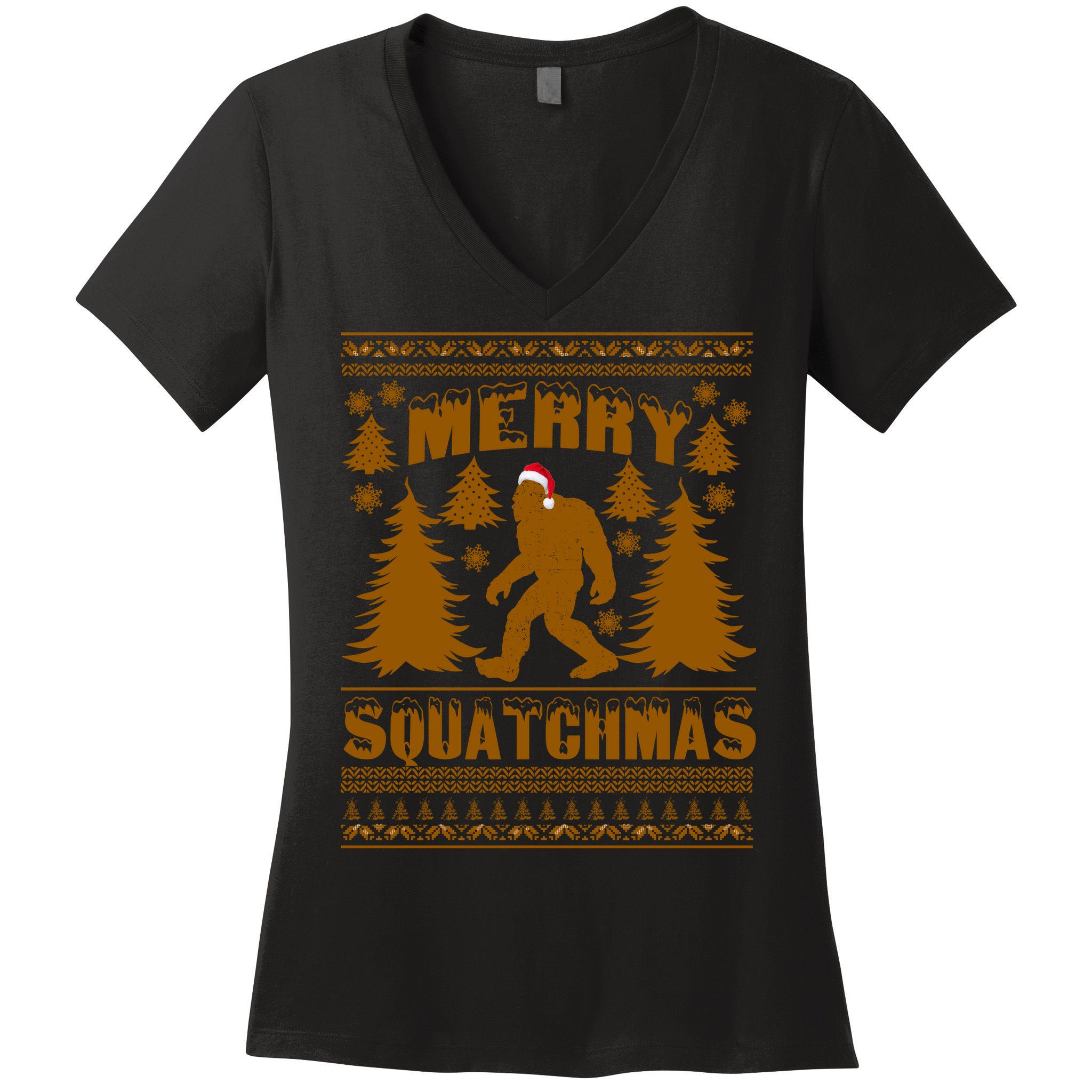 Merry Squatchmas Ugly Christmas Sweater Women's V-Neck T-Shirt