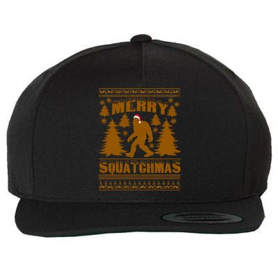 Merry Squatchmas Ugly Christmas Sweater Wool Snapback Cap