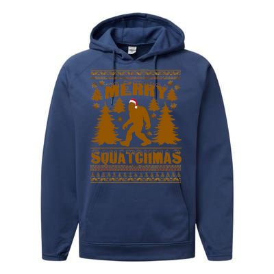 Merry Squatchmas Ugly Christmas Sweater Performance Fleece Hoodie