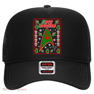 Merry Starfleet Christmas Ugly Sweater High Crown Mesh Back Trucker Hat