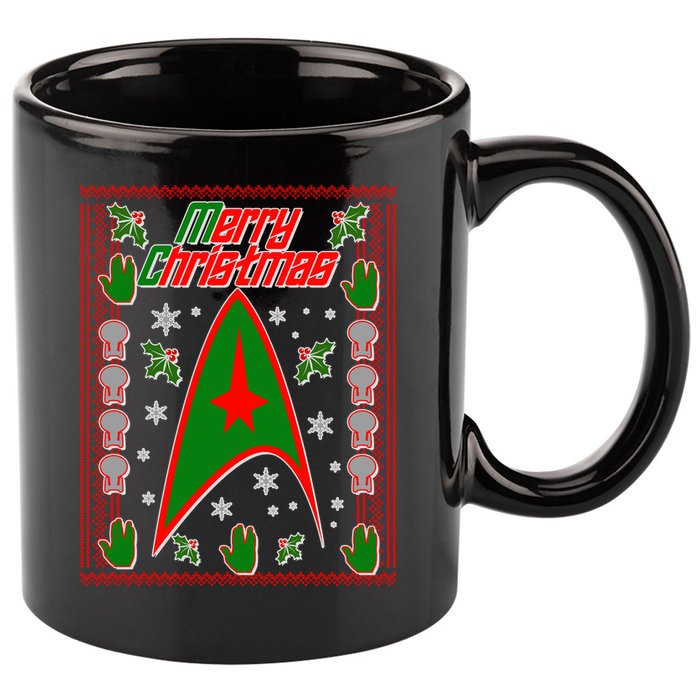 Merry Starfleet Christmas Ugly Sweater 11oz C Handle Ceramic Mug