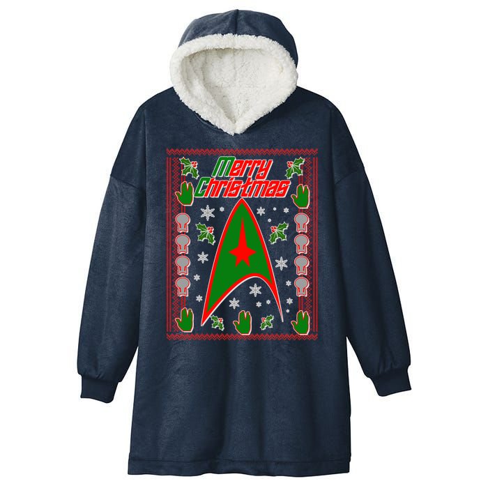 Merry Starfleet Christmas Ugly Sweater Hooded Wearable Blanket