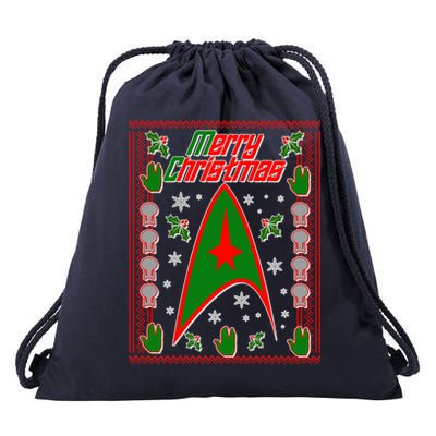 Merry Starfleet Christmas Ugly Sweater Drawstring Bag