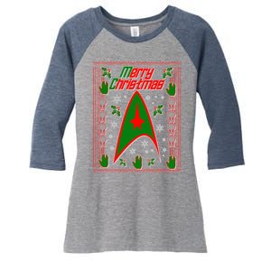 Merry Starfleet Christmas Ugly Sweater Women's Tri-Blend 3/4-Sleeve Raglan Shirt