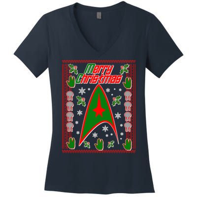 Merry Starfleet Christmas Ugly Sweater Women's V-Neck T-Shirt
