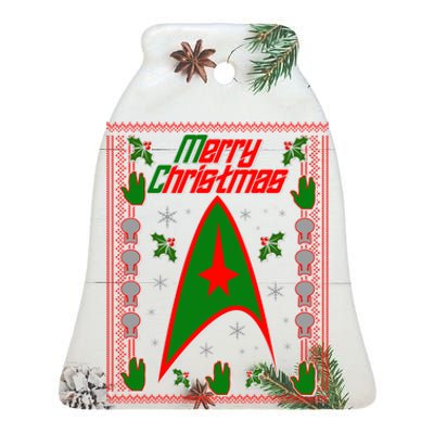 Merry Starfleet Christmas Ugly Sweater Ceramic Bell Ornament