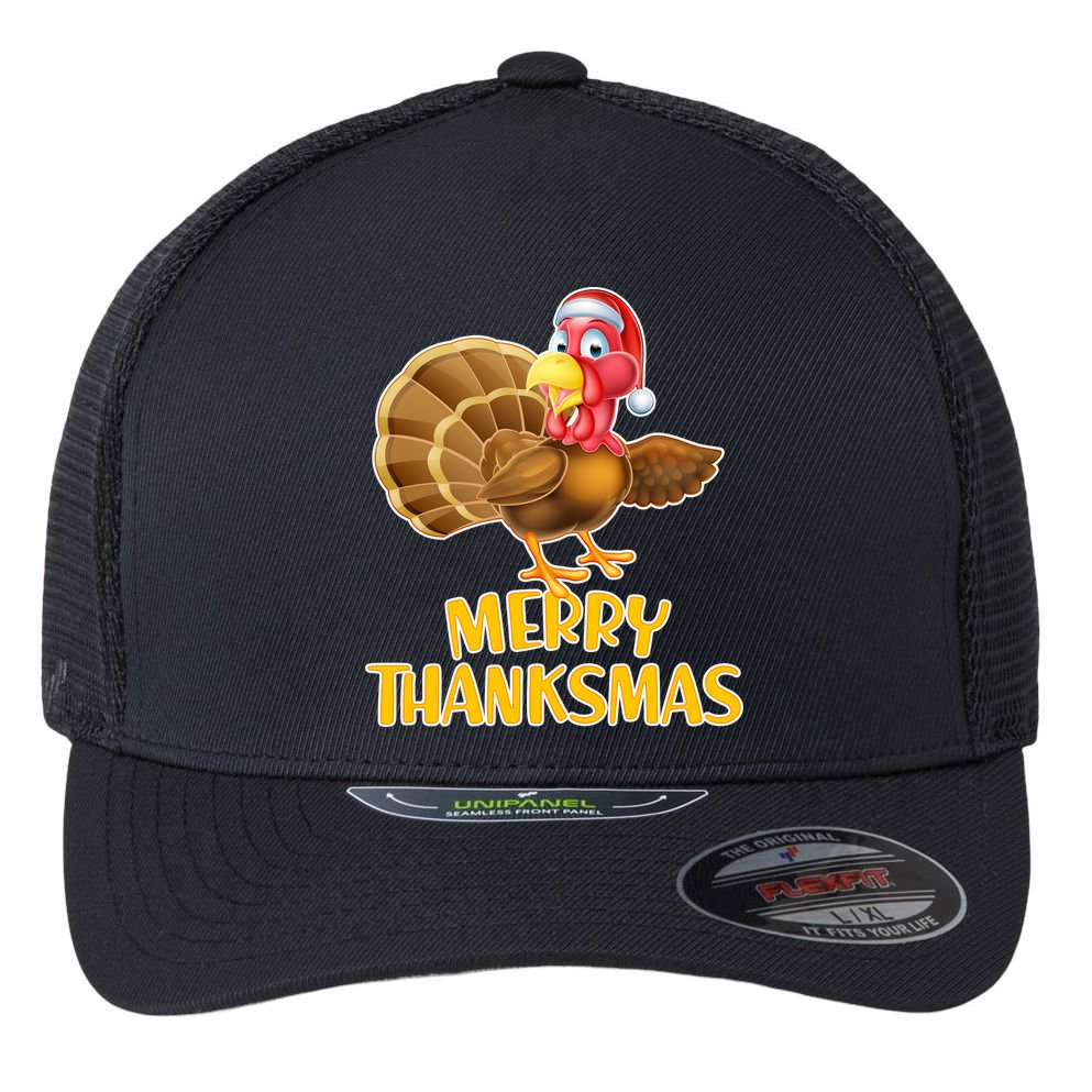 Merry Thanksmas Turkey Flexfit Unipanel Trucker Cap