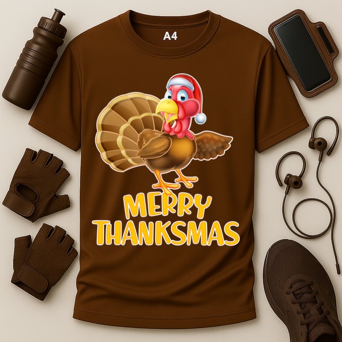 Merry Thanksmas Turkey Cooling Performance Crew T-Shirt