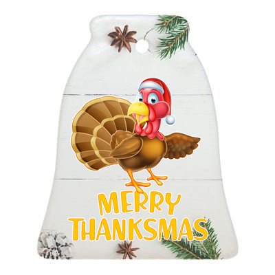 Merry Thanksmas Turkey Ceramic Bell Ornament