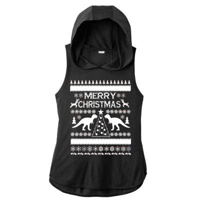 Merry Ugly Christmas T-Rex Sweater Ladies PosiCharge Tri-Blend Wicking Draft Hoodie Tank