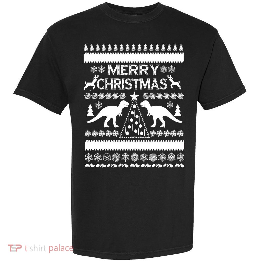 Merry Ugly Christmas T-Rex Sweater Garment-Dyed Heavyweight T-Shirt