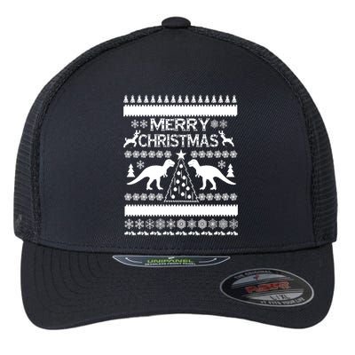 Merry Ugly Christmas T-Rex Sweater Flexfit Unipanel Trucker Cap