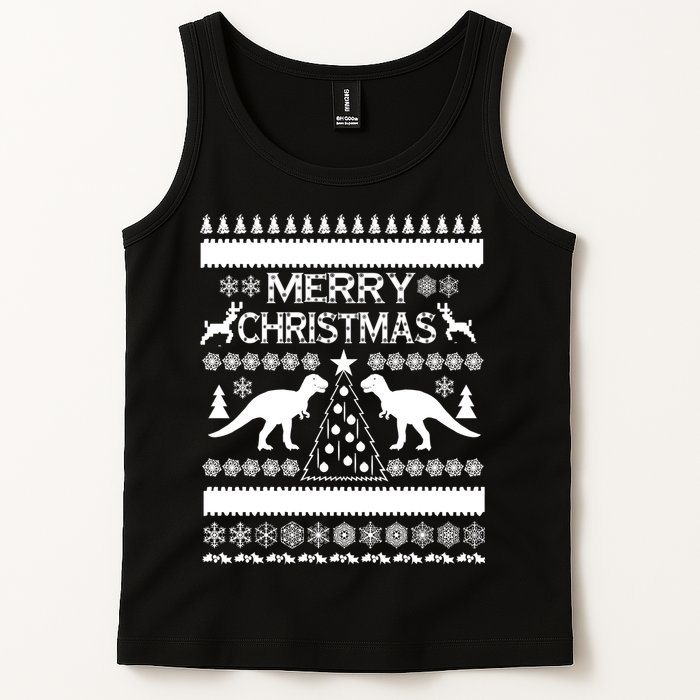 Merry Ugly Christmas T-Rex Sweater Tank Top
