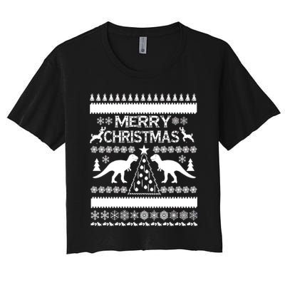 Merry Ugly Christmas T-Rex Sweater Crop Top