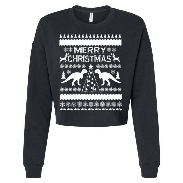 Merry Ugly Christmas T-Rex Sweater Cropped Pullover Crew