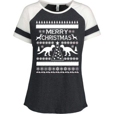 Merry Ugly Christmas T-Rex Sweater Enza Ladies Jersey Colorblock Tee