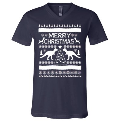 Merry Ugly Christmas T-Rex Sweater V-Neck T-Shirt