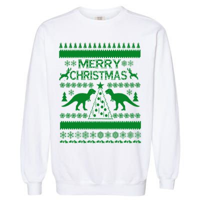 Merry Ugly Christmas T-Rex Sweater Garment-Dyed Sweatshirt