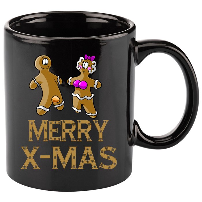 Merry X-Mas Funny Gingerbread Couple 11oz C Handle Ceramic Mug