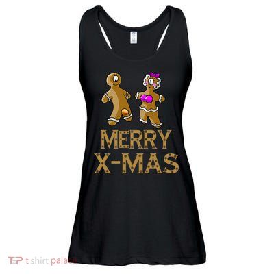Merry X-Mas Funny Gingerbread Couple Ladies Essential Flowy Tank