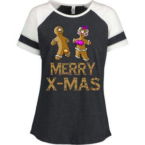 Merry X-Mas Funny Gingerbread Couple Enza Ladies Jersey Colorblock Tee