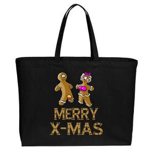 Merry X-Mas Funny Gingerbread Couple Cotton Canvas Jumbo Tote