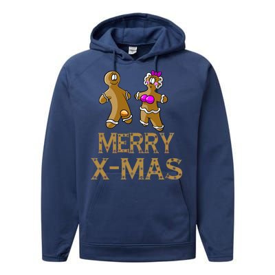 Merry X-Mas Funny Gingerbread Couple Performance Fleece Hoodie