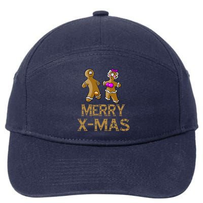 Merry X-Mas Funny Gingerbread Couple 7-Panel Snapback Hat