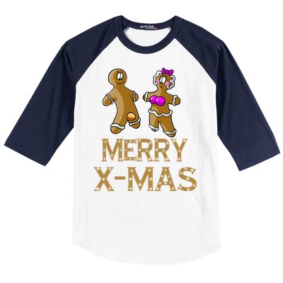 Merry X-Mas Funny Gingerbread Couple Baseball Sleeve Shirt