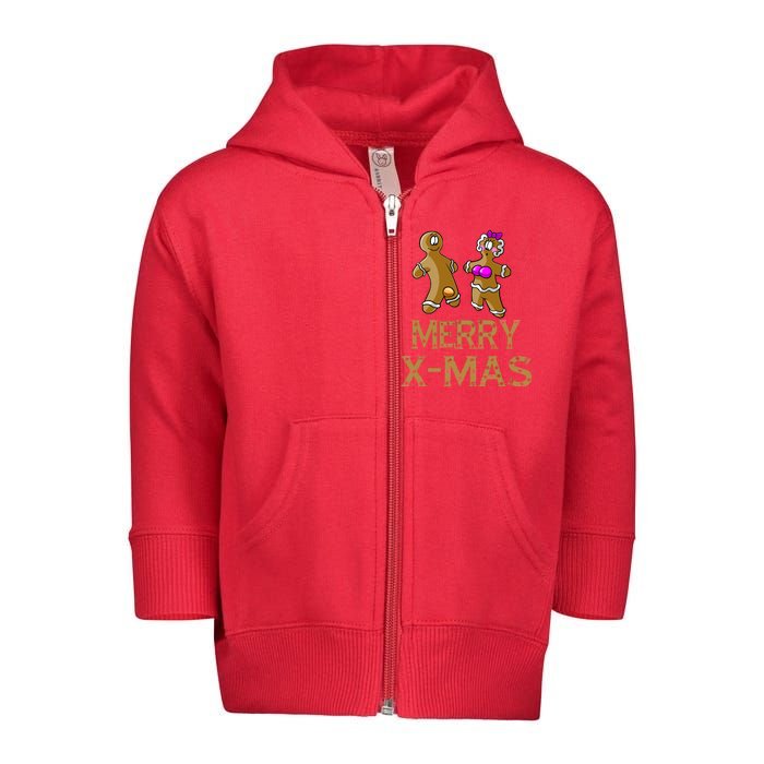 Merry X-Mas Funny Gingerbread Couple Toddler Zip Fleece Hoodie