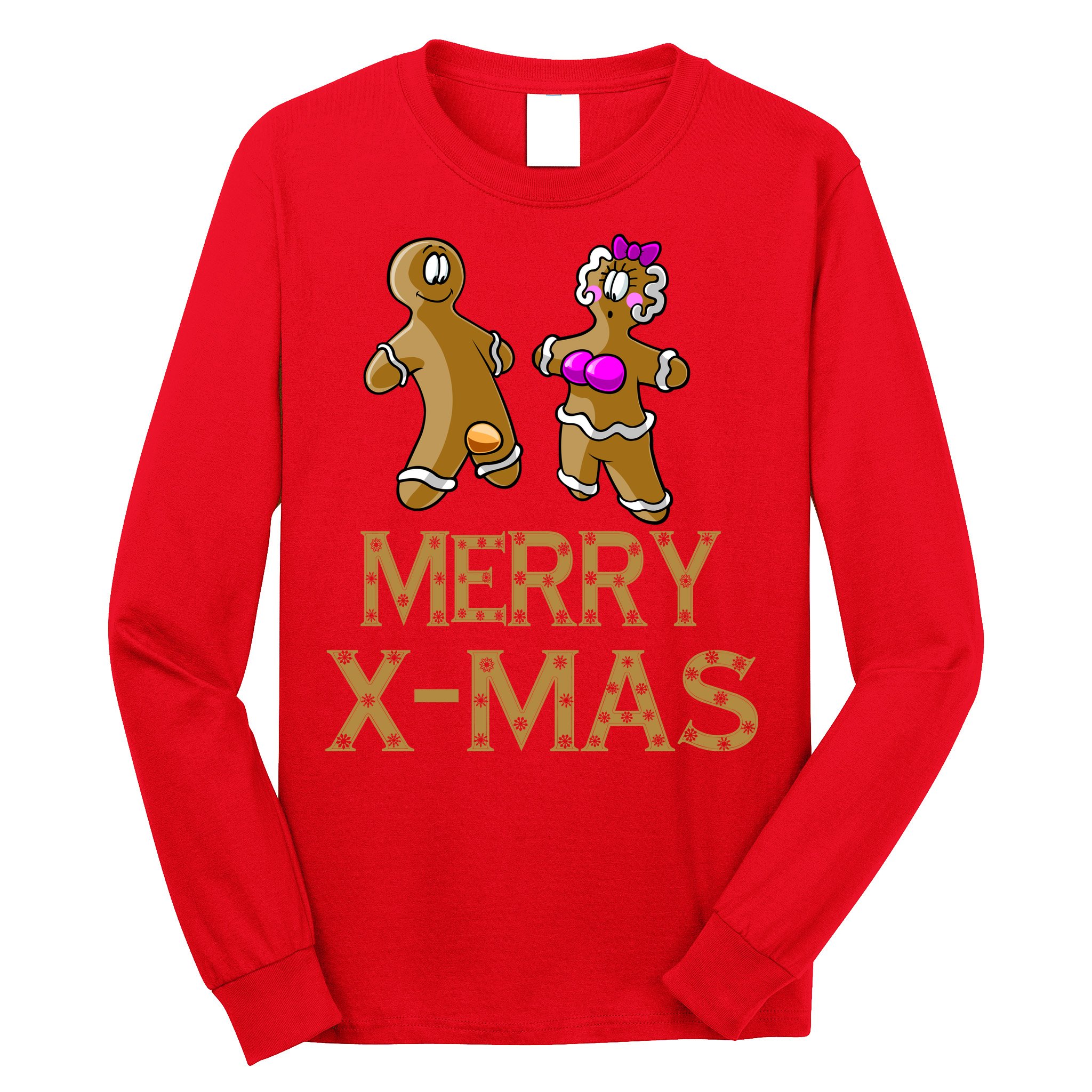 Merry X-Mas Funny Gingerbread Couple Long Sleeve Shirt