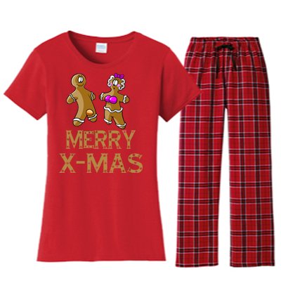 Merry X-Mas Funny Gingerbread Couple Women's Flannel Pajama Set