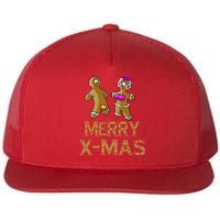 Merry X-Mas Funny Gingerbread Couple Flat Bill Trucker Hat