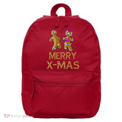 Merry X-Mas Funny Gingerbread Couple 16 in Basic Backpack