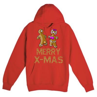 Merry X-Mas Funny Gingerbread Couple Premium Pullover Hoodie