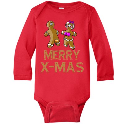 Merry X-Mas Funny Gingerbread Couple Baby Long Sleeve Bodysuit