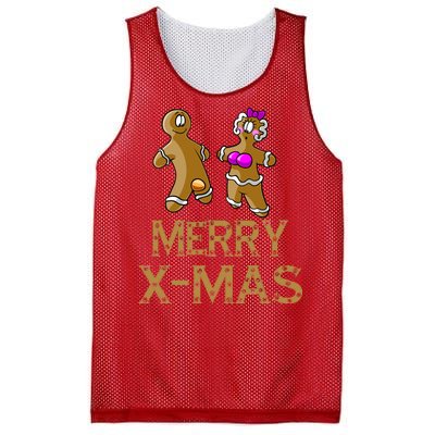 Merry X-Mas Funny Gingerbread Couple Mesh Reversible Basketball Jersey Tank