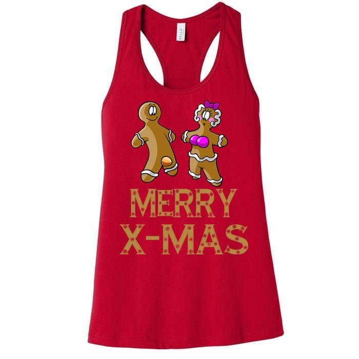 Merry X-Mas Funny Gingerbread Couple Women's Racerback Tank