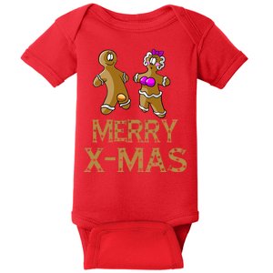 Merry X-Mas Funny Gingerbread Couple Baby Bodysuit