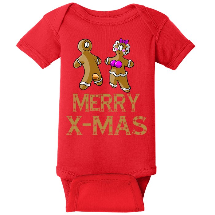 Merry X-Mas Funny Gingerbread Couple Baby Bodysuit