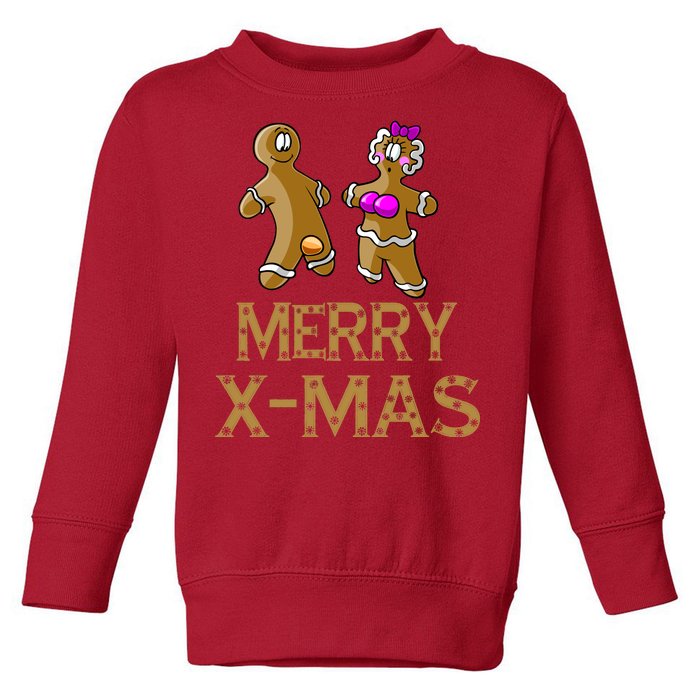 Merry X-Mas Funny Gingerbread Couple Toddler Sweatshirt