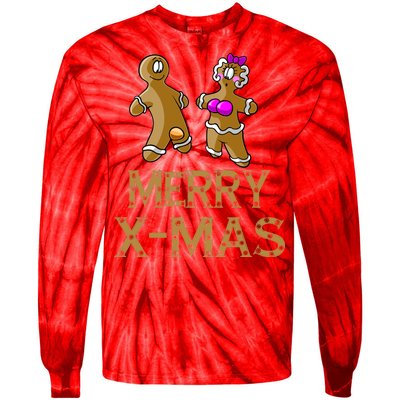 Merry X-Mas Funny Gingerbread Couple Tie-Dye Long Sleeve Shirt