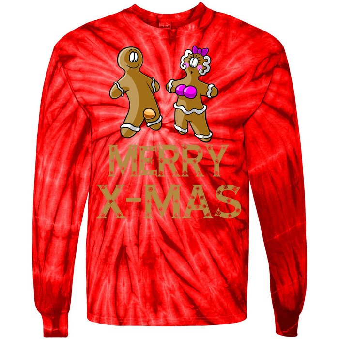 Merry X-Mas Funny Gingerbread Couple Tie-Dye Long Sleeve Shirt